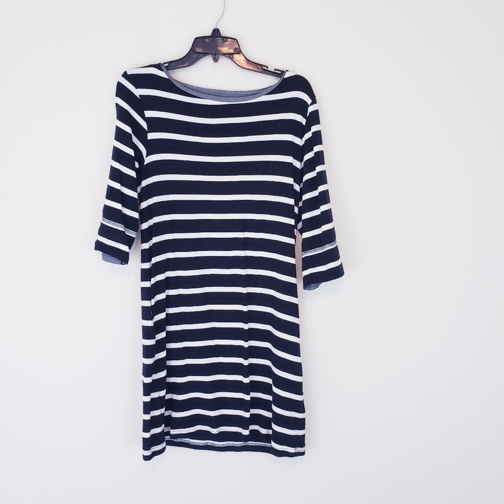 Black White Stripe Dress Tunic Size Large Twik Simons Long Sleeve Knit Large